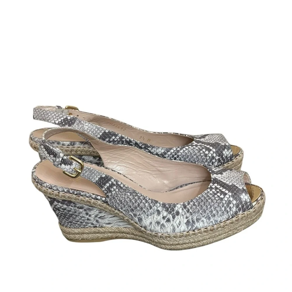 Stuart weitzman Beige Snakeskin Embossed Leather Espadrille Wedge Slingback 9.5M